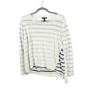 Eileen Fisher New Linen layered Striped Knit Sweater top fisherman minimalist